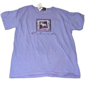 VTG NWT Deadstock Colorado Squared off Moose T-Shirt Lavender Cotton Size M